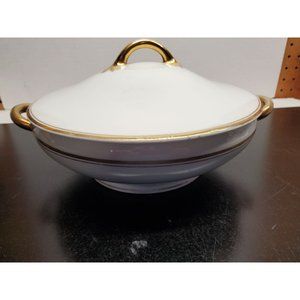 Vintage Austria HUB Serving Bowl China - White with Gold Stripe - 10 Inch